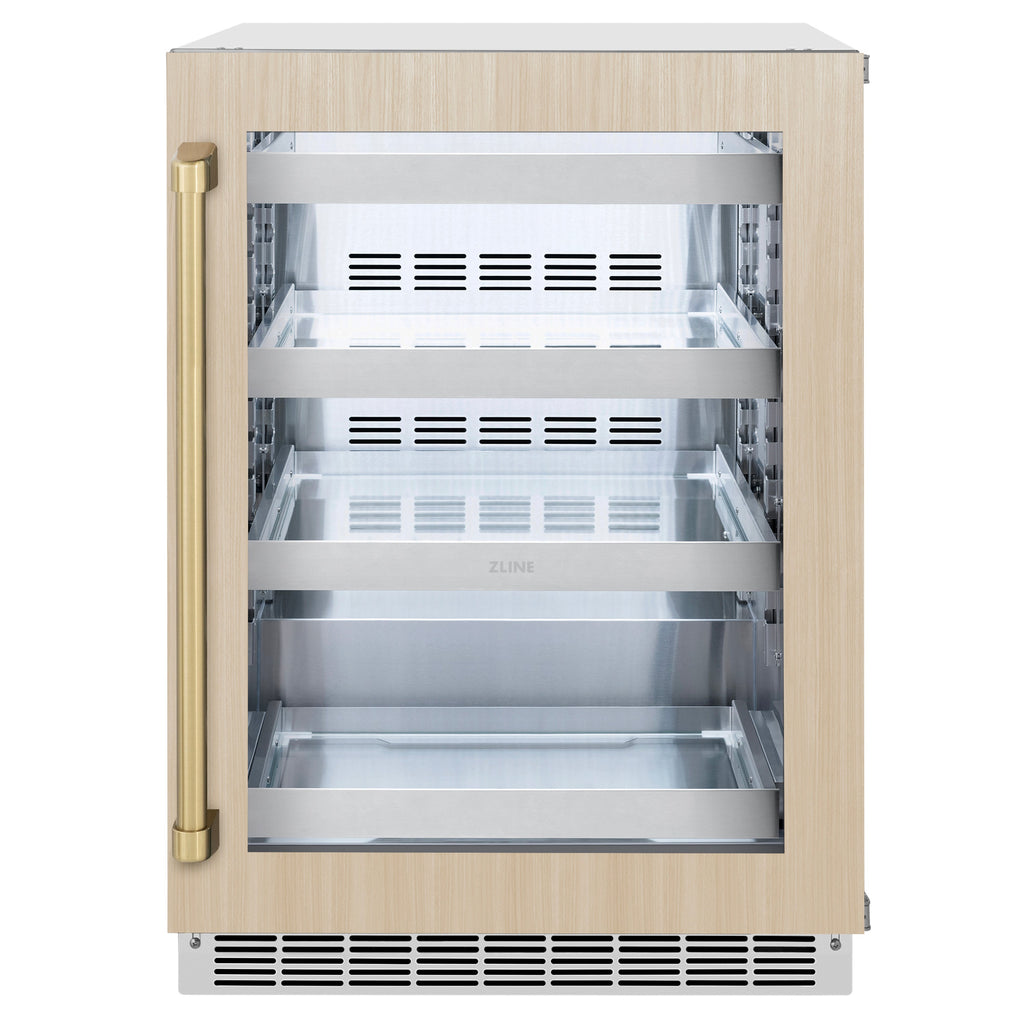 ZLINE Autograph 24" Touchstone 151 Can Beverage Fridge with Panel Ready Glass Door and Champagne Bronze Handle,  RBSPOZ-24-CB