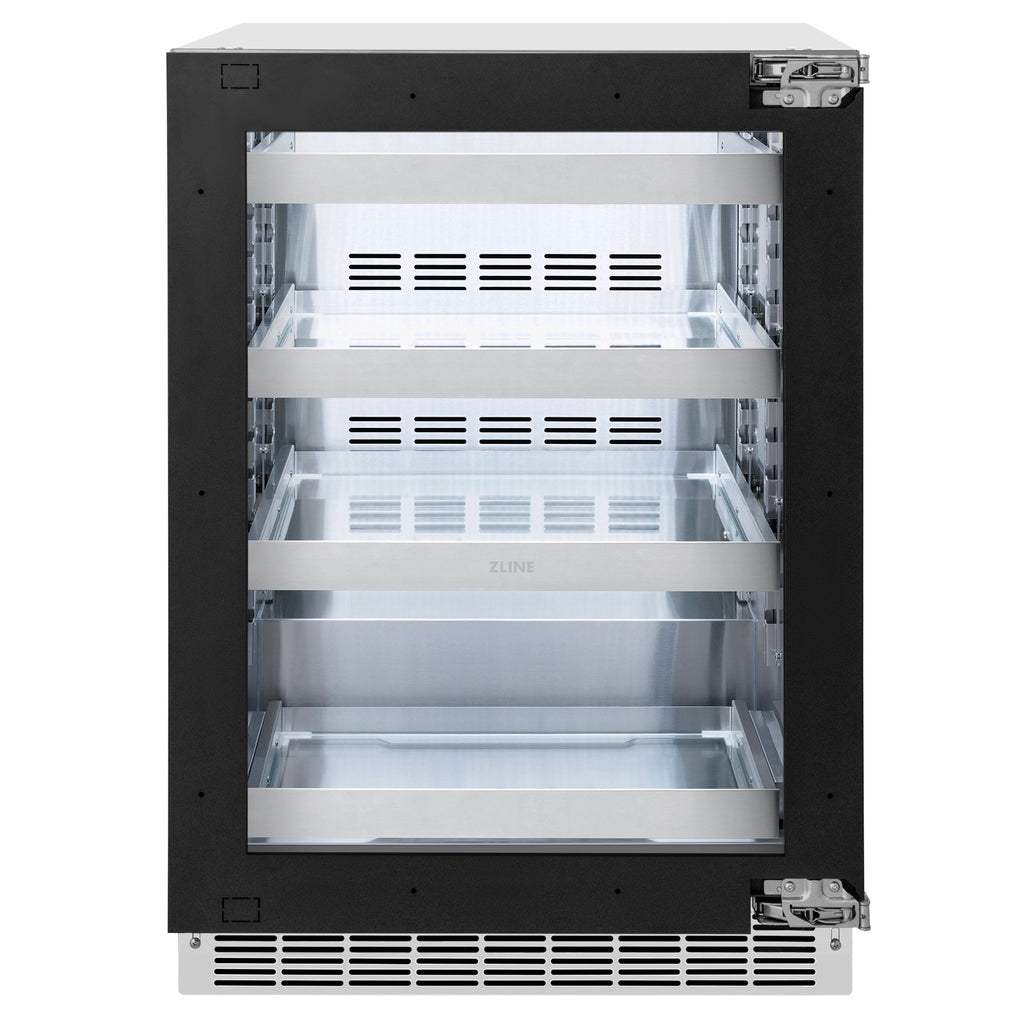 ZLINE Autograph 24" Touchstone 151 Can Beverage Fridge with Panel Ready Glass Door and Polished Gold Handle,  RBSPOZ-24-G