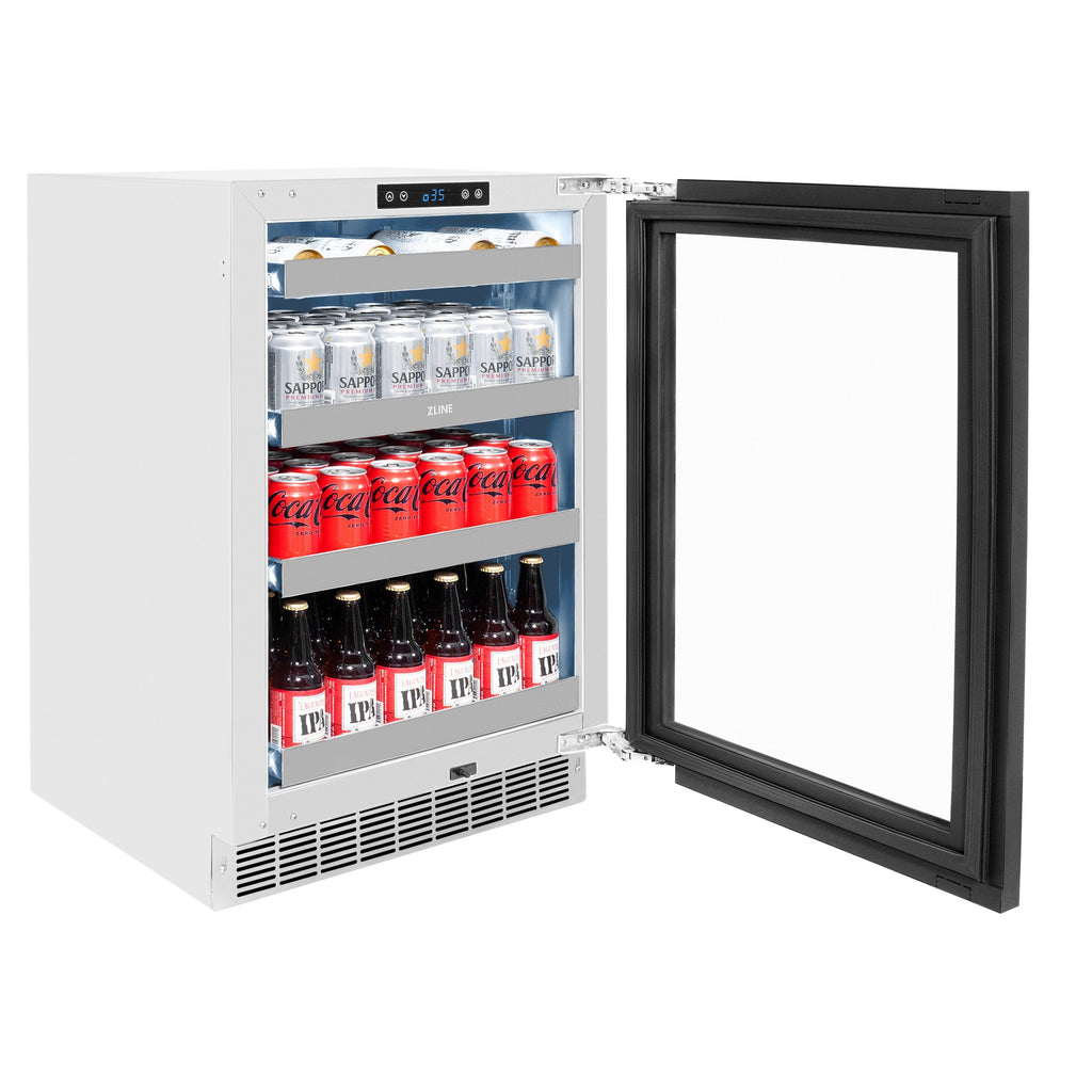 ZLINE Autograph 24" Touchstone 151 Can Beverage Fridge with Panel Ready Glass Door and Polished Gold Handle,  RBSPOZ-24-G