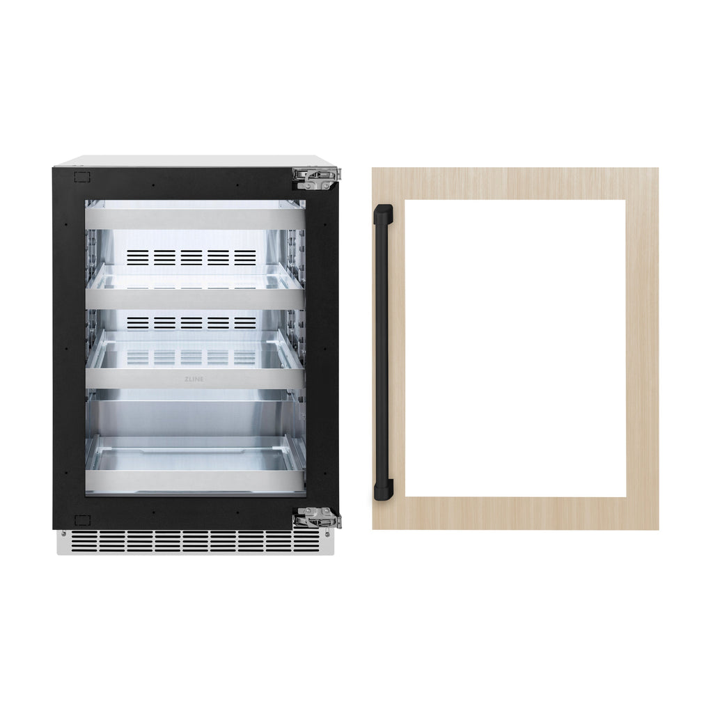 ZLINE Autograph 24" Touchstone 151 Can Beverage Fridge with Panel Ready Glass Door and Matte Black Handle,  RBSPOZ-24-MB