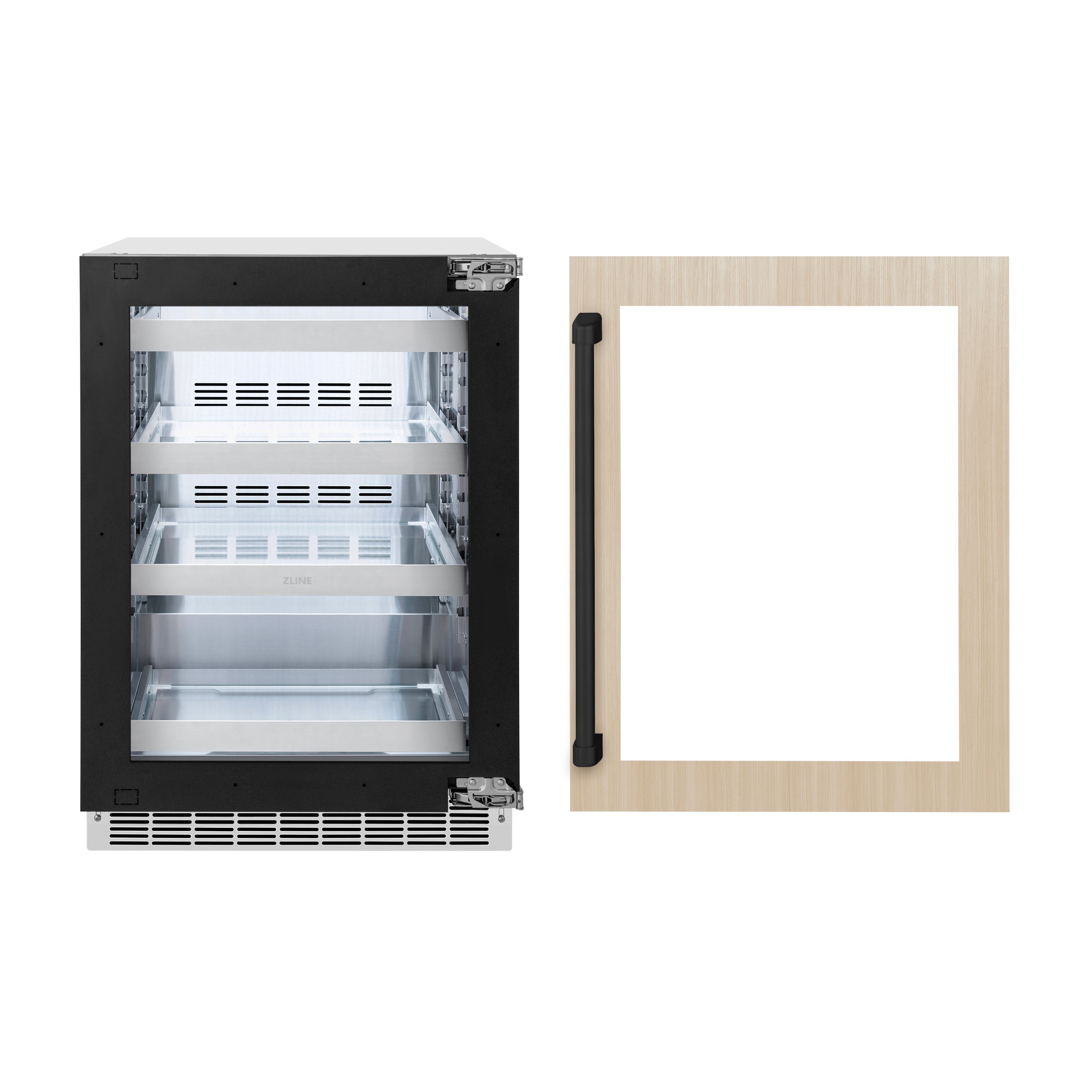ZLINE Autograph 24" Touchstone 151 Can Beverage Fridge with Panel Ready Glass Door and Matte Black Handle,  RBSPOZ-24-MB