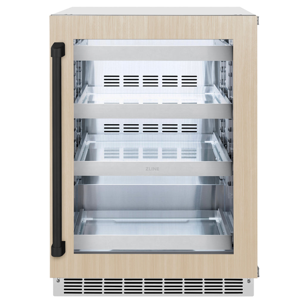 ZLINE Autograph 24" Touchstone 151 Can Beverage Fridge with Panel Ready Glass Door and Matte Black Handle,  RBSPOZ-24-MB