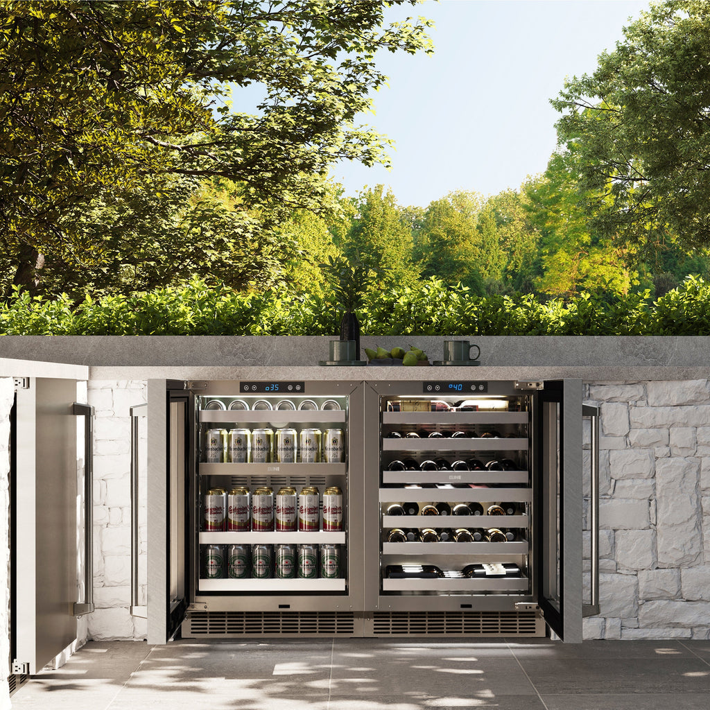 ZLINE 24" Touchstone Dual Zone 44 Bottle Wine Cooler with Satin Stainless Steel Glass Door, RWDO-SN-24