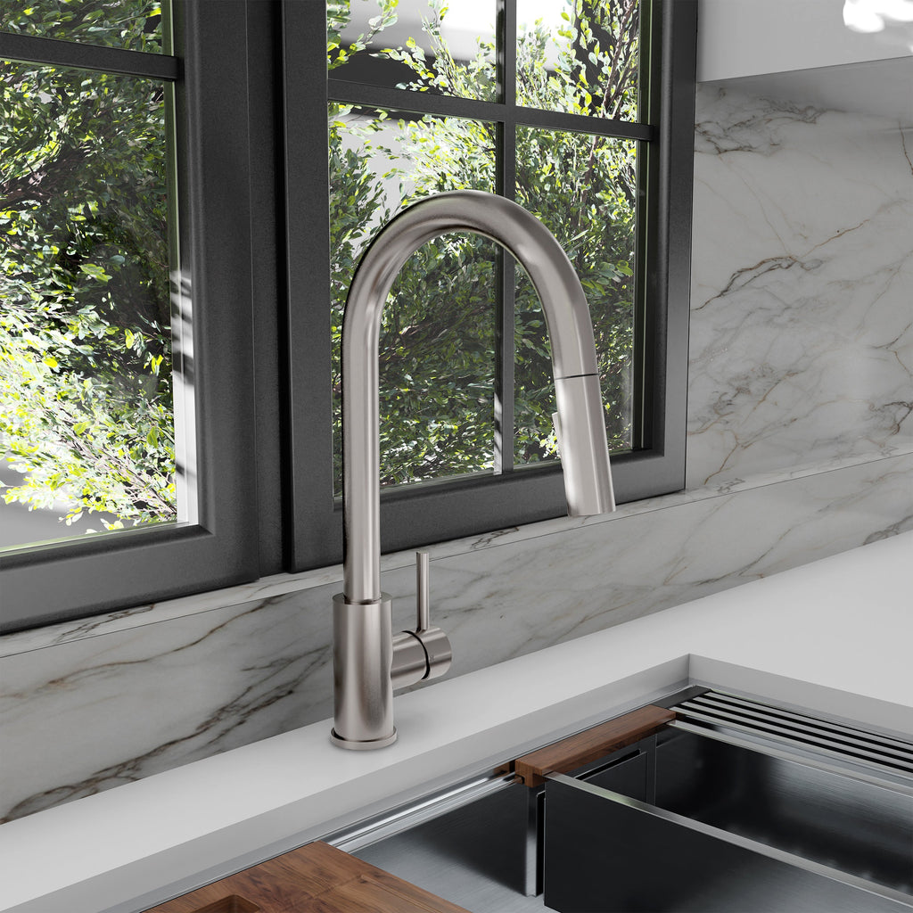 ZLINE Rubicon Pull Down Single Handle Kitchen Faucet in Brushed Nickel, RBCN1-KF-BN