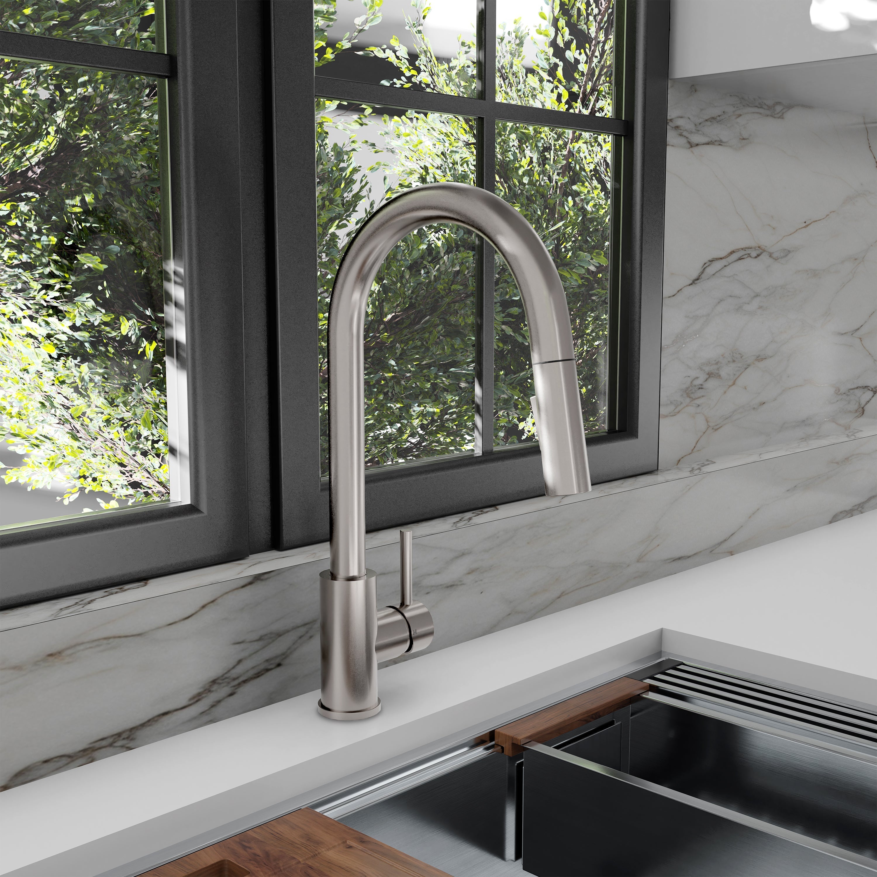 ZLINE Rubicon Pull Down Single Handle Kitchen Faucet in Brushed Nickel, RBCN1-KF-BN