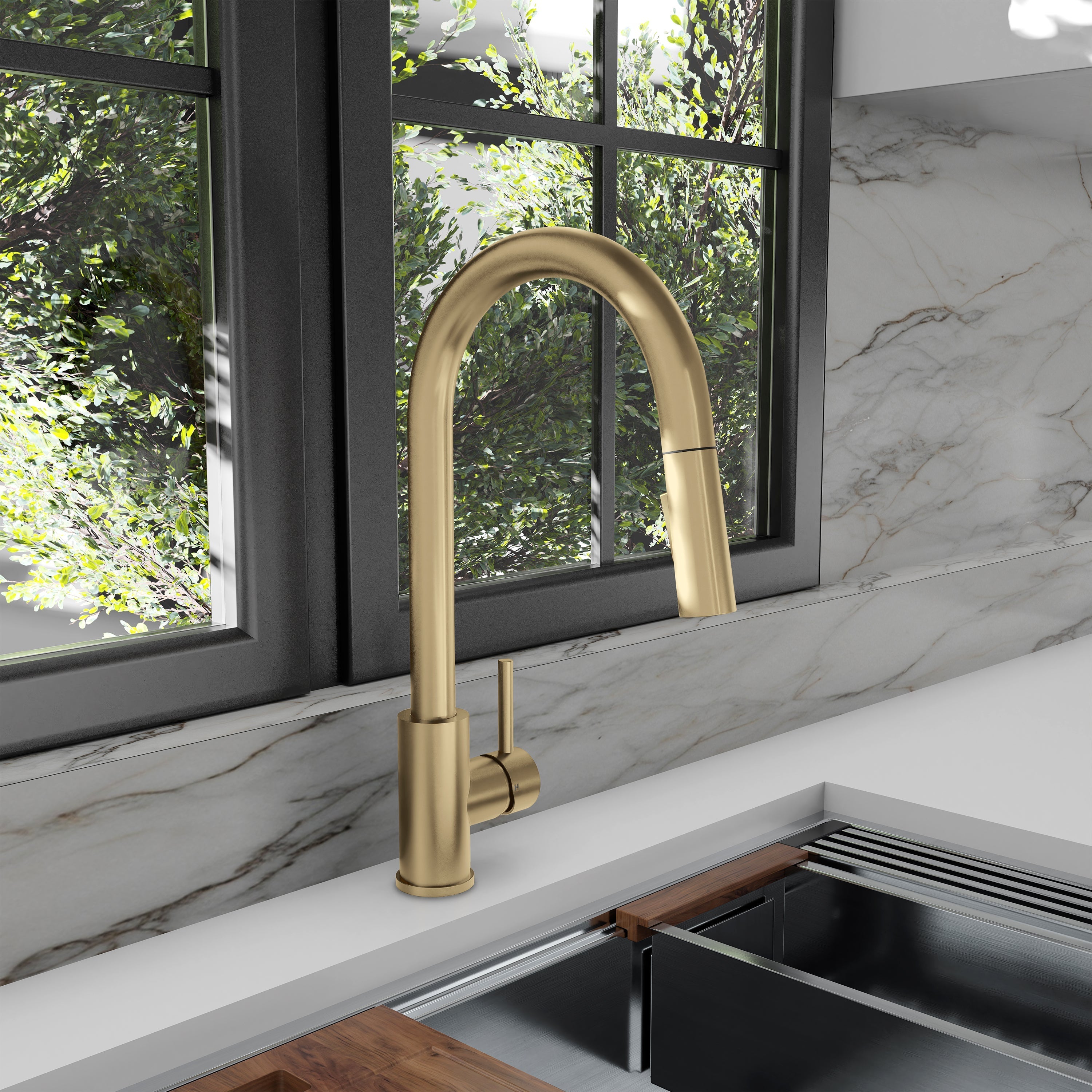 ZLINE Rubicon Pull Down Single Handle Kitchen Faucet in Champagne Bronze, RBCN1-KF-CB