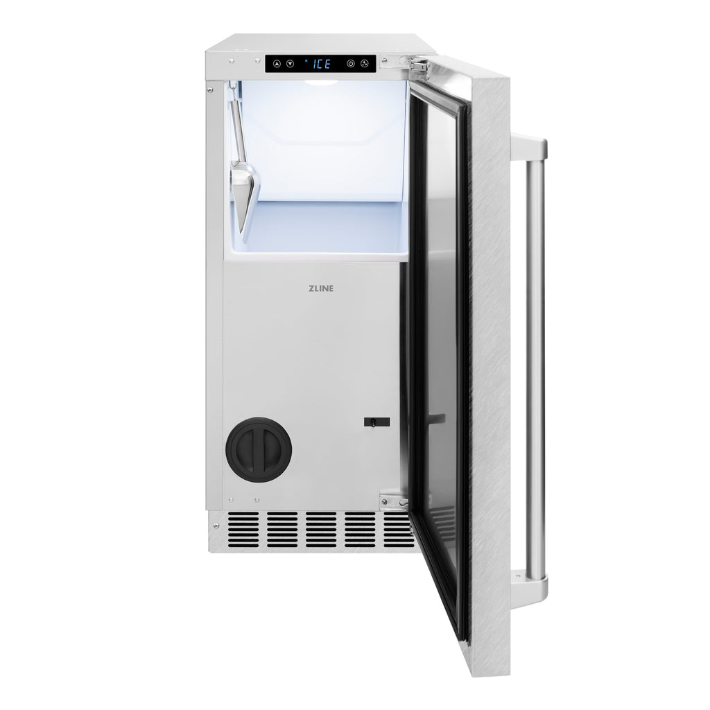 ZLINE 15" Touchstone Clear Cube Ice Maker with Drain Pump and Satin Stainless Steel Door, ICCD-SN-15