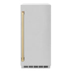 ZLINE Autograph 15" Touchstone Clear Cube Ice Maker with Drain Pump and Satin Stainless Steel Door with Champagne Bronze Handle, ICCDZ-SN-15-CB