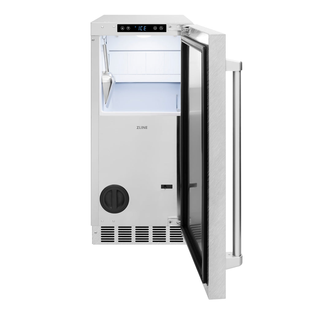 ZLINE 15" Touchstone Gourmet Ice Maker with Drain Pump and Satin Stainless Steel Door, IGMD-SN-15