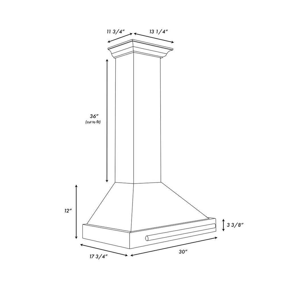ZLINE 30 in. Wall Mount Range Hood 400 CFM Convertible Stainless Steel with Copper Shell and Stainless Steel Handle (KB4STX-C-30)