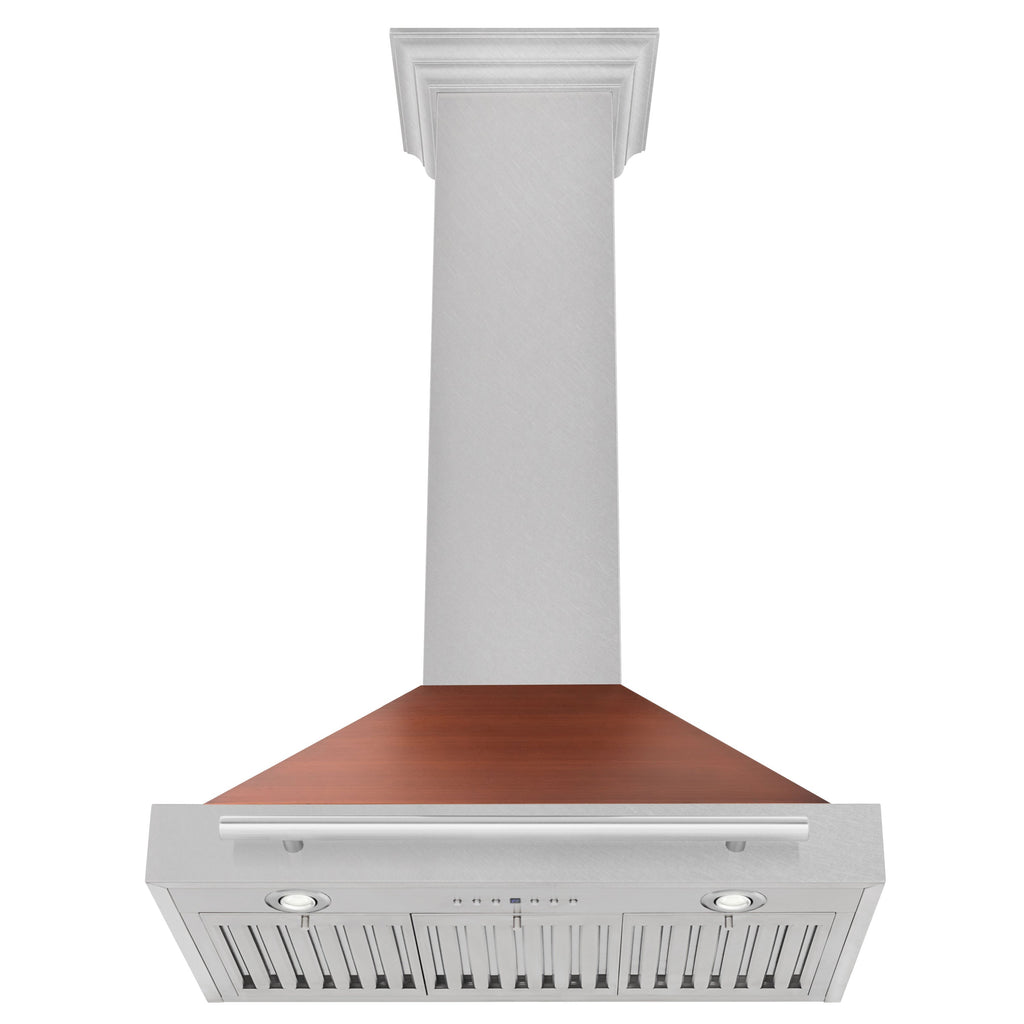 ZLINE 30 in. Wall Mount Range Hood, Convertible, Satin Stainless Steel with Copper Shell and Stainless Steel Handle (KB4SNX-C-30)