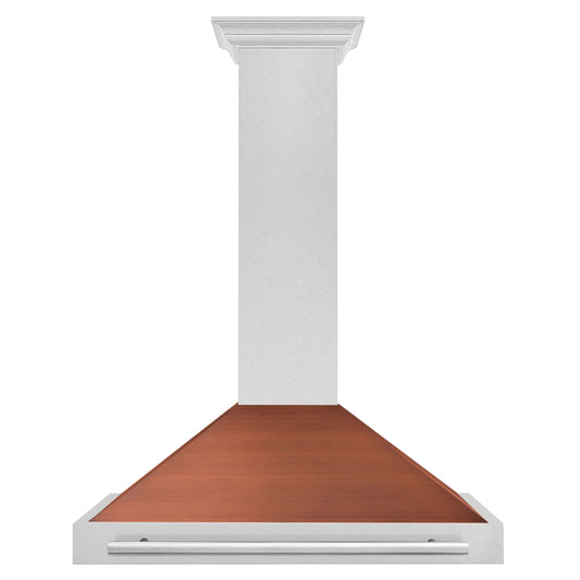 ZLINE 36 in. Wall Mount Range Hood, Convertible, Satin Stainless Steel, Copper Shell, Stainless Steel Handle (KB4SNX-C-36)