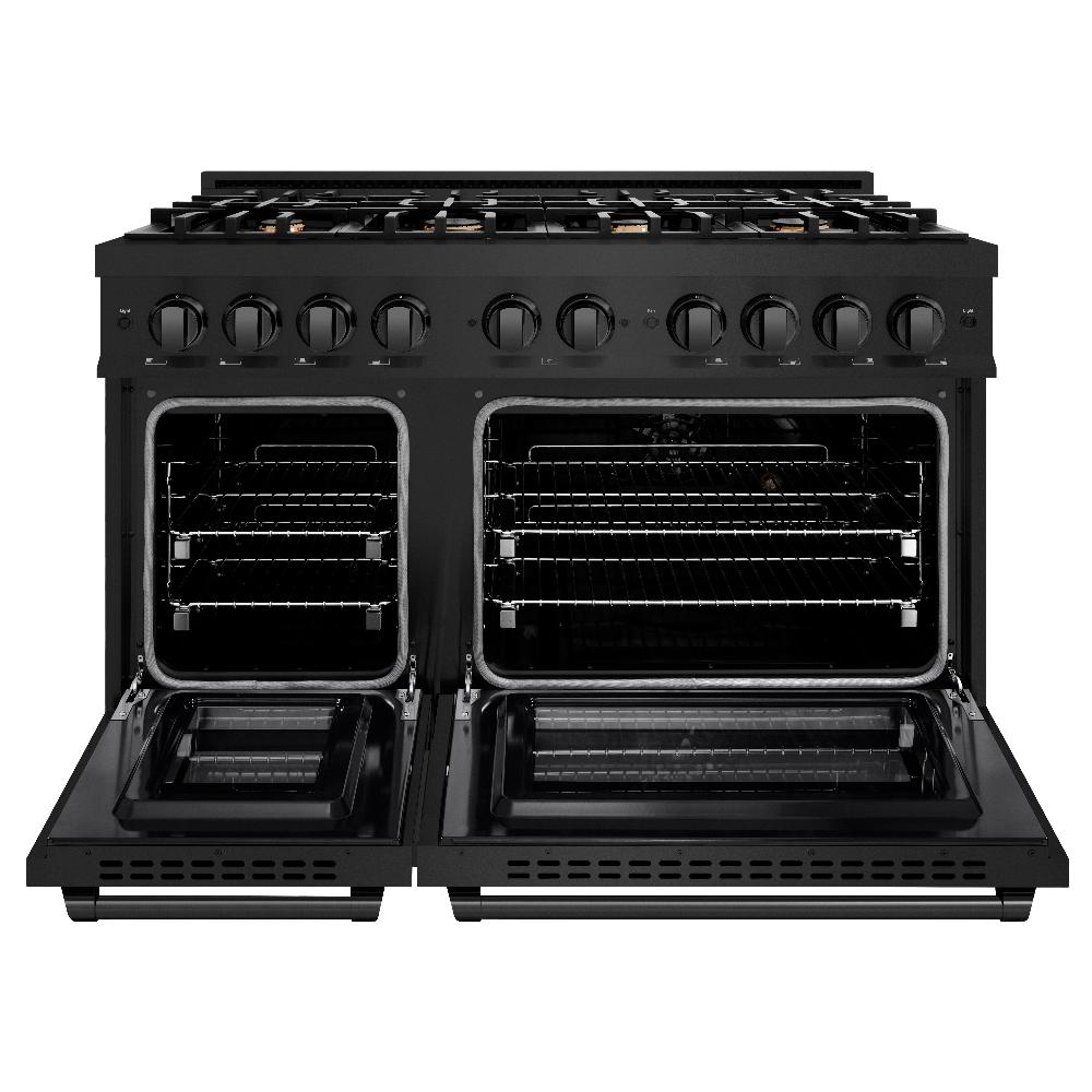 ZLINE 48 in. Dual Fuel Range with Double Oven, 6.7 cu. ft., 8 Brass Burners, Black Stainless Steel (HDRB-BR-48)