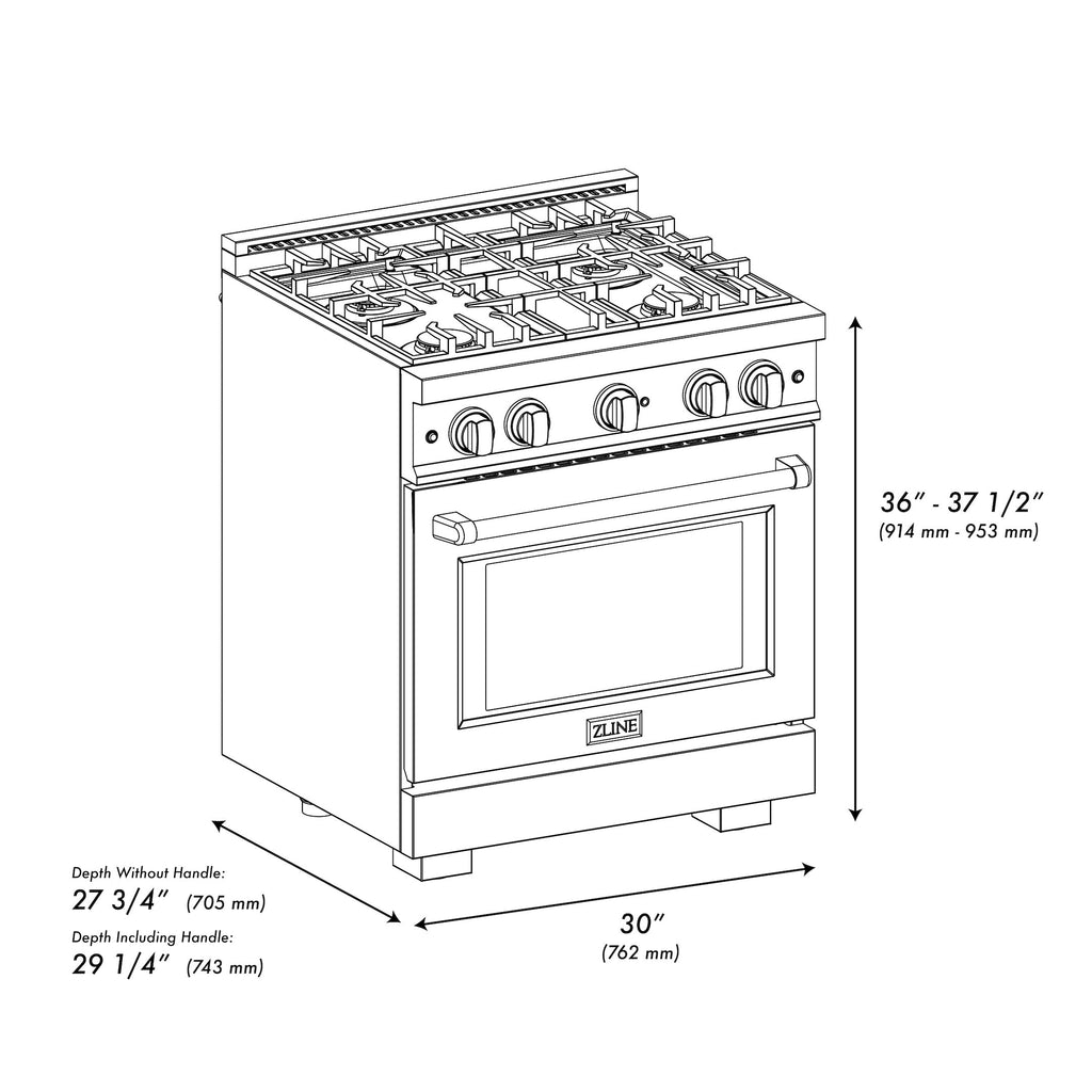 ZLINE 30 in. Dual Fuel Range 4.2 cu. ft. 4 Burner Cooktop Black Stainless Steel, MODEL HDRB-30