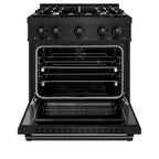 ZLINE 30 in. Dual Fuel Range 4.2 cu. ft. 4 Burner Cooktop Black Stainless Steel, MODEL HDRB-30