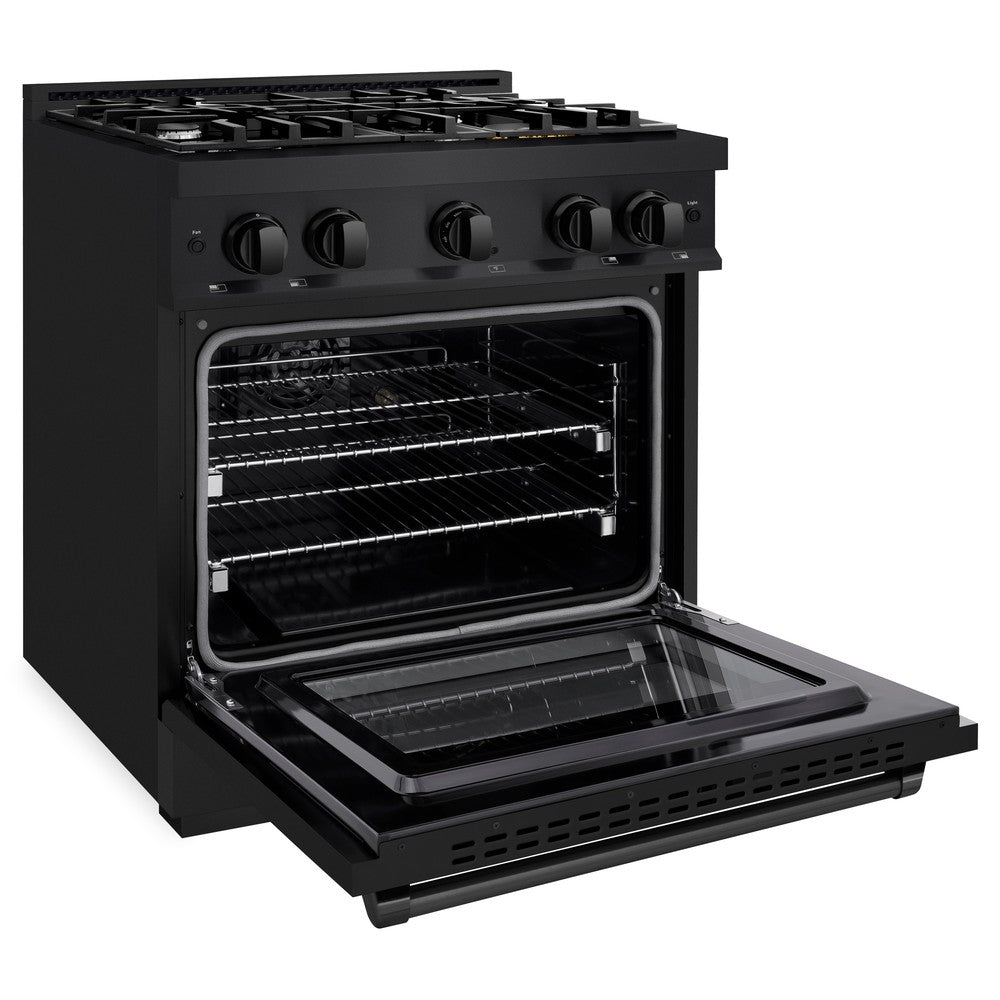 ZLINE 30 in. Dual Fuel Range 4.2 cu. ft. 4 Burner Cooktop Black Stainless Steel, MODEL HDRB-30