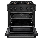 ZLINE 30 in. Gas Range 4.2 cu. ft. with 4 Brass Burners, Convection Oven, Black Stainless Steel (HGRB-BR-30)