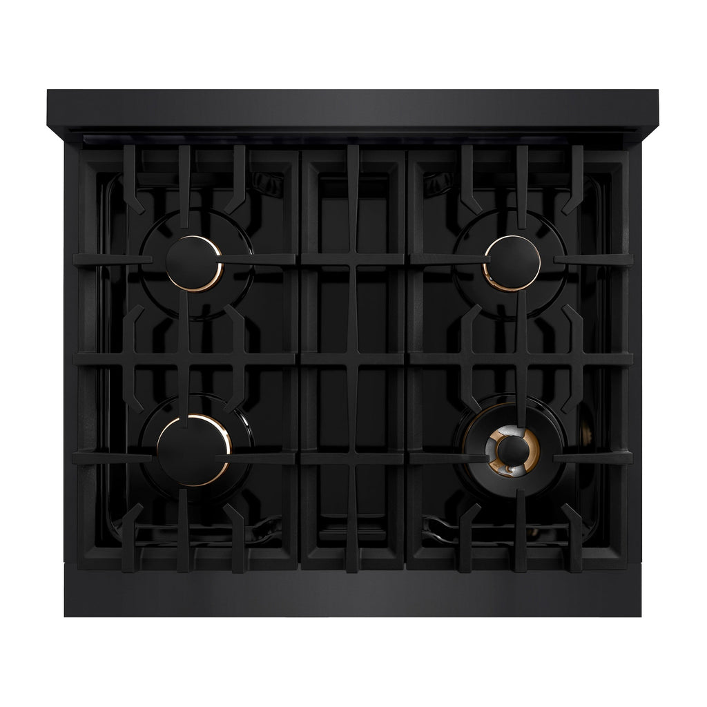 ZLINE 30 in. Gas Range 4.2 cu. ft. with 4 Brass Burners, Convection Oven, Black Stainless Steel (HGRB-BR-30)