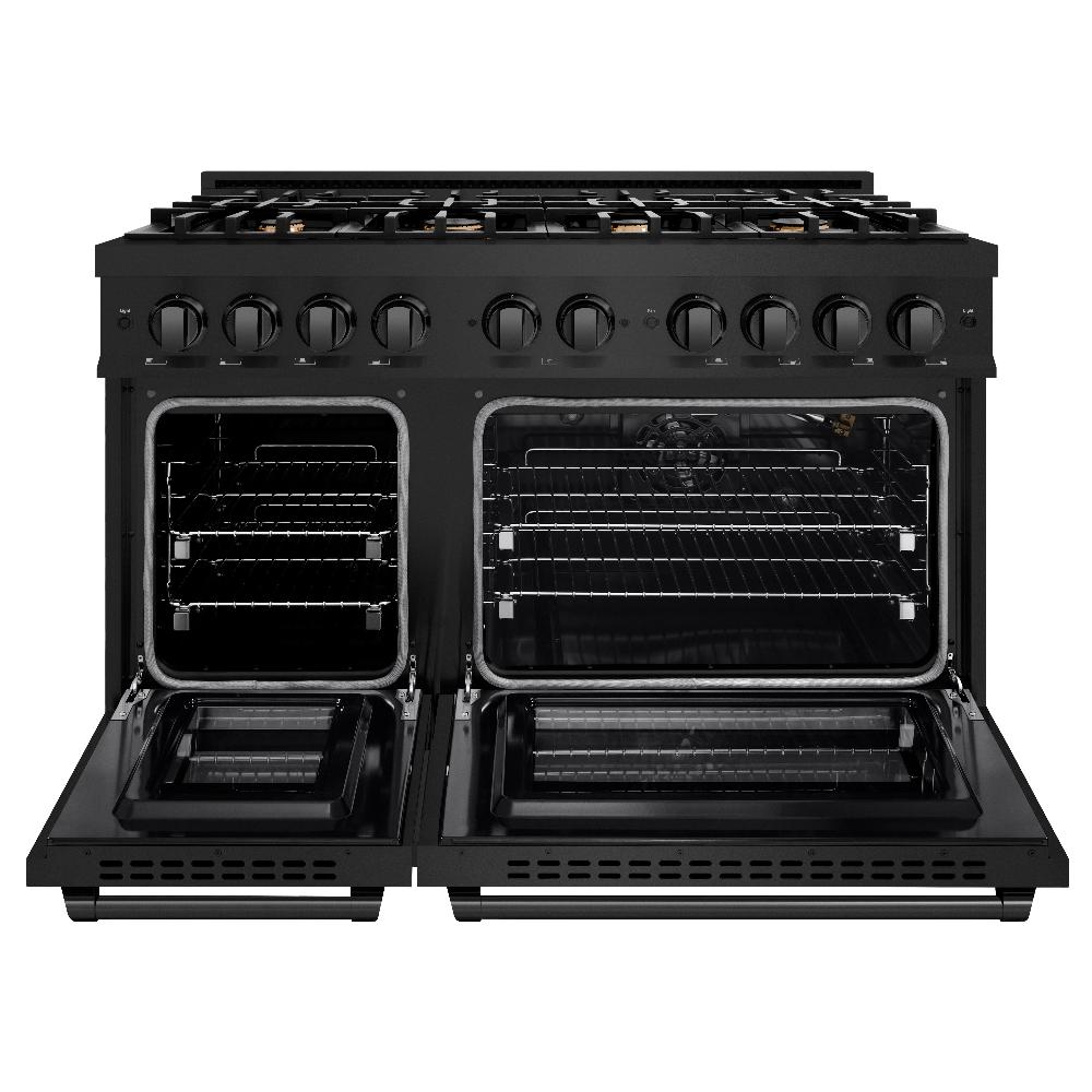 ZLINE 48 in. Gas Range Double Oven 6.7 cu. ft. Black Stainless Steel with 8 Brass Burners (HGRB-BR-48)