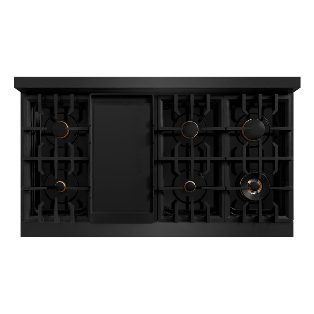 ZLINE 48 in. Gas Range Double Oven 6.7 cu. ft. Black Stainless Steel with 8 Brass Burners (HGRB-BR-48)