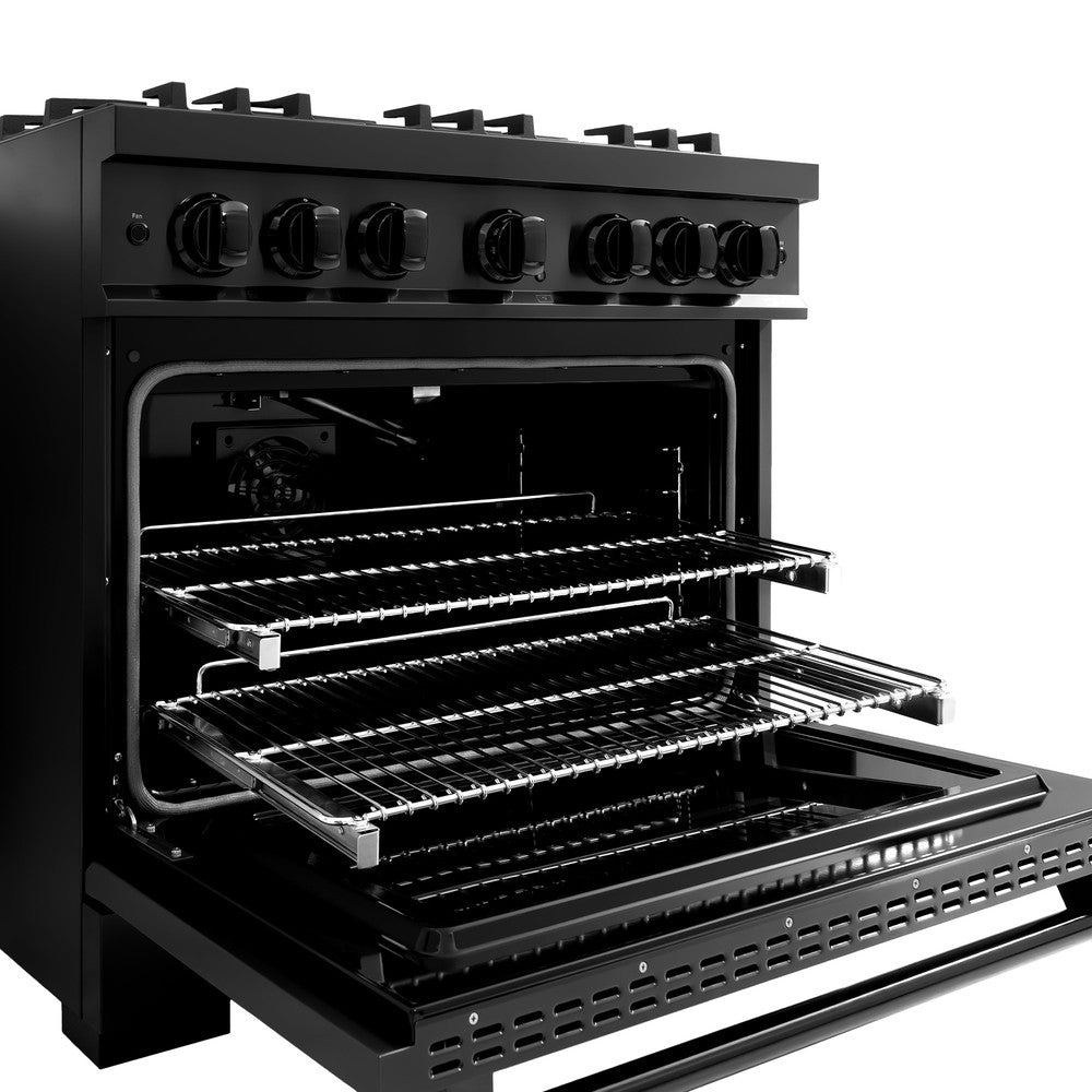 ZLINE 36 in. Gas Range 5.2 cu. ft. 6 Burners Black Stainless Steel (HGRB-36)