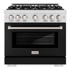 ZLINE 36 in. Dual Fuel Range 5.2 cu. ft. Capacity 6 Burner Gas Cooktop Electric Convection Oven Satin Stainless Steel Black Matte Door (HDRS-BLM-36)
