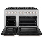 ZLINE 48 in. Gas Range Double Oven 6.7 cu. ft. 8 Burner Cooktop Black Matte Doors Satin Stainless Steel, MODEL HGRS-BLM-48