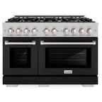 ZLINE 48 in. Gas Range Double Oven 6.7 cu. ft. 8 Burner Cooktop Black Matte Doors Satin Stainless Steel, MODEL HGRS-BLM-48