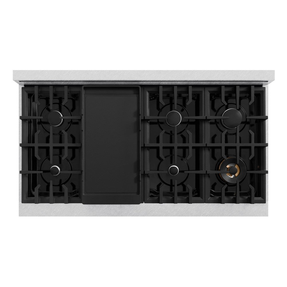 ZLINE 48 in. Gas Range Double Oven 6.7 cu. ft. 8 Burner Cooktop Black Matte Doors Satin Stainless Steel, MODEL HGRS-BLM-48