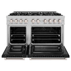 ZLINE 48 in. Dual Fuel Range Double Oven 6.7 cu. ft. 8 Gas Burners Satin Stainless Steel Black Matte Doors (HDRS-BLM-48)