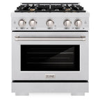 ZLINE 30 in. Dual Fuel Range 4.2 cu. ft. Gas Cooktop with 4 Brass Burners & Electric Convection Oven Satin Stainless Steel (HDRS-BR-30)