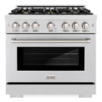 ZLINE 36 in. Dual Fuel Range 5.2 cu. ft. Gas Cooktop with 6 Brass Burners & Electric Convection Oven – Satin Stainless Steel (HDRS-BR-36)