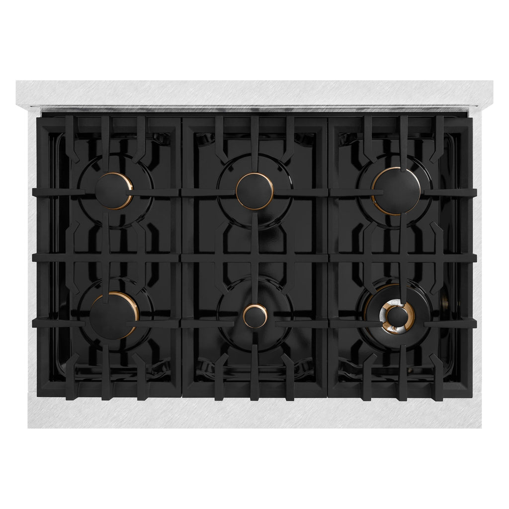 ZLINE 36 in. Dual Fuel Range 5.2 cu. ft. Gas Cooktop with 6 Brass Burners & Electric Convection Oven – Satin Stainless Steel (HDRS-BR-36)