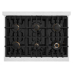 ZLINE 36 in. Dual Fuel Range 5.2 cu. ft. Gas Cooktop with 6 Brass Burners & Electric Convection Oven – Satin Stainless Steel (HDRS-BR-36)