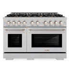ZLINE 48 in. Dual Fuel Range 6.7 cu. ft. Double Oven with 8 Brass Burners, Satin Stainless Steel (HDRS-BR-48)