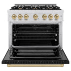 ZLINE 36 in. Dual Fuel Range 5.2 cu. ft. – 6 Burner Gas Cooktop, Electric Convection Oven, Satin Stainless Steel with Black Matte Door & Champagne Bronze Accents (HDRSZ-BLM-36-CB)