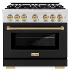 ZLINE 36 in. Dual Fuel Range 5.2 cu. ft. – 6 Burner Gas Cooktop, Electric Convection Oven, Satin Stainless Steel with Black Matte Door & Champagne Bronze Accents (HDRSZ-BLM-36-CB)