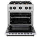 ZLINE 30 in. Select Dual Fuel Range 4.2 cu. ft. 4 Burner Gas Cooktop Electric Convection Oven Satin Stainless Steel Matte Black Accents (HDRSZ-30-MB)