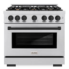 ZLINE 36 in. Dual Fuel Range 5.2 cu. ft. 6 Burner Gas Cooktop Electric Convection Oven Satin Stainless Steel with Matte Black Accents (HDRSZ-36-MB)