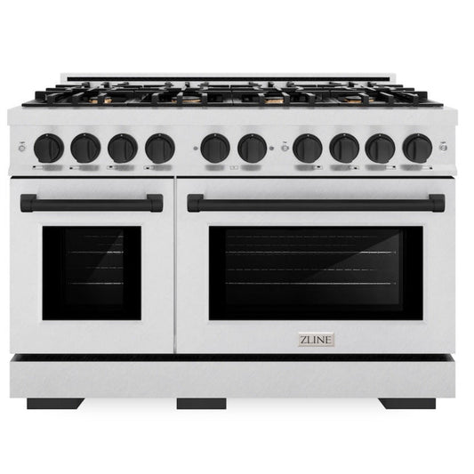 ZLINE 48 in. Dual Fuel Range 6.7 cu. ft. Double Oven with 8 Burner Gas Cooktop, Satin Stainless Steel with Matte Black Accents (HDRSZ-48-MB)