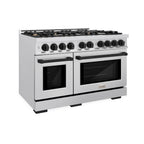 ZLINE 48 in. Dual Fuel Range 6.7 cu. ft. Double Oven with 8 Burner Gas Cooktop, Satin Stainless Steel with Matte Black Accents (HDRSZ-48-MB)