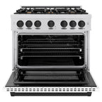 ZLINE 36 in. Dual Fuel Range 5.2 cu. ft. 6 Burner Gas Cooktop Electric Convection Oven Satin Stainless Steel White Matte Door Matte Black Accents (HDRSZ-WM-36-MB)