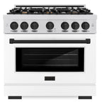 ZLINE 36 in. Dual Fuel Range 5.2 cu. ft. 6 Burner Gas Cooktop Electric Convection Oven Satin Stainless Steel White Matte Door Matte Black Accents (HDRSZ-WM-36-MB)