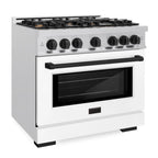ZLINE 36 in. Dual Fuel Range 5.2 cu. ft. 6 Burner Gas Cooktop Electric Convection Oven Satin Stainless Steel White Matte Door Matte Black Accents (HDRSZ-WM-36-MB)
