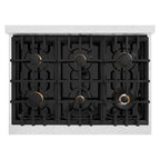 ZLINE 36 in. Dual Fuel Range 5.2 cu. ft. 6 Burner Gas Cooktop Electric Convection Oven Satin Stainless Steel White Matte Door Matte Black Accents (HDRSZ-WM-36-MB)