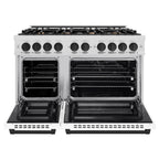 ZLINE 48 in. Dual Fuel Range – Double Oven, 8 Burner Gas Cooktop, 6.7 cu. ft., Satin Stainless Steel with White Matte Doors and Matte Black Accents (HDRSZ-WM-48-MB)
