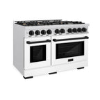 ZLINE 48 in. Dual Fuel Range – Double Oven, 8 Burner Gas Cooktop, 6.7 cu. ft., Satin Stainless Steel with White Matte Doors and Matte Black Accents (HDRSZ-WM-48-MB)