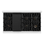 ZLINE 48 in. Dual Fuel Range – Double Oven, 8 Burner Gas Cooktop, 6.7 cu. ft., Satin Stainless Steel with White Matte Doors and Matte Black Accents (HDRSZ-WM-48-MB)