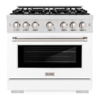 ZLINE 36 in. Dual Fuel Range 5.2 cu. ft. Gas Cooktop with 6 Burners, Electric Convection Oven, Satin Stainless Steel with White Matte Door (HDRS-WM-36)