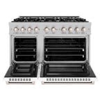 ZLINE 48 in. Dual Fuel Range 6.7 cu. ft. Capacity 8 Burner Gas Cooktop Double Oven Satin Stainless Steel with White Matte Doors (HDRS-WM-48)